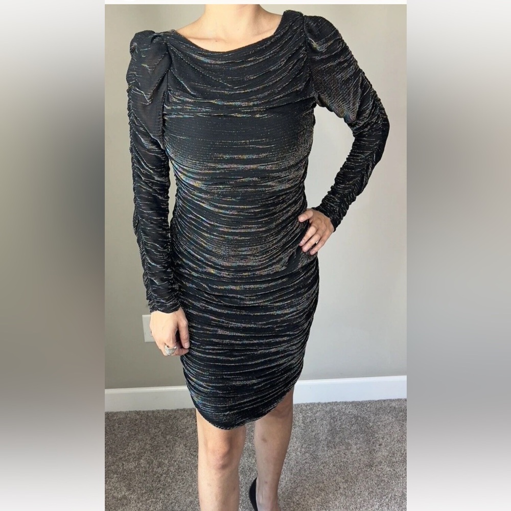 Vintage Scarlett Disco Metallic Ruched Glam Party Sheath Dress S